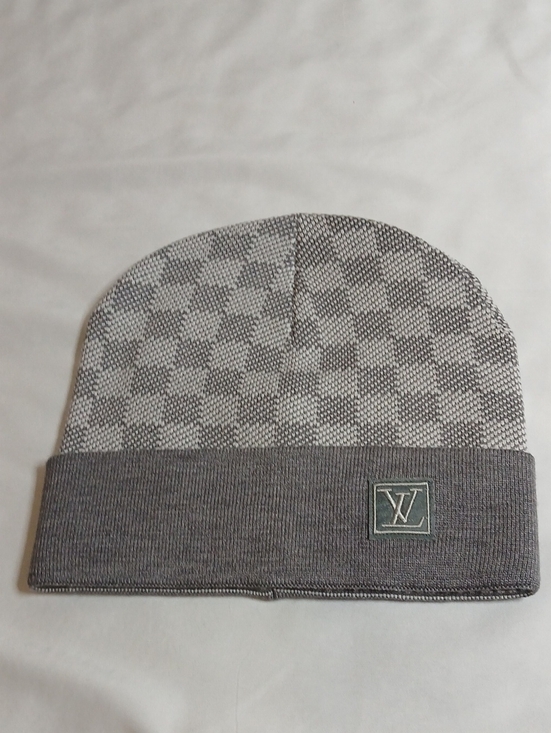 Louis Vuitton Other - Louis Vuitton Gray Checkered Knit Beanie with Brim Patch